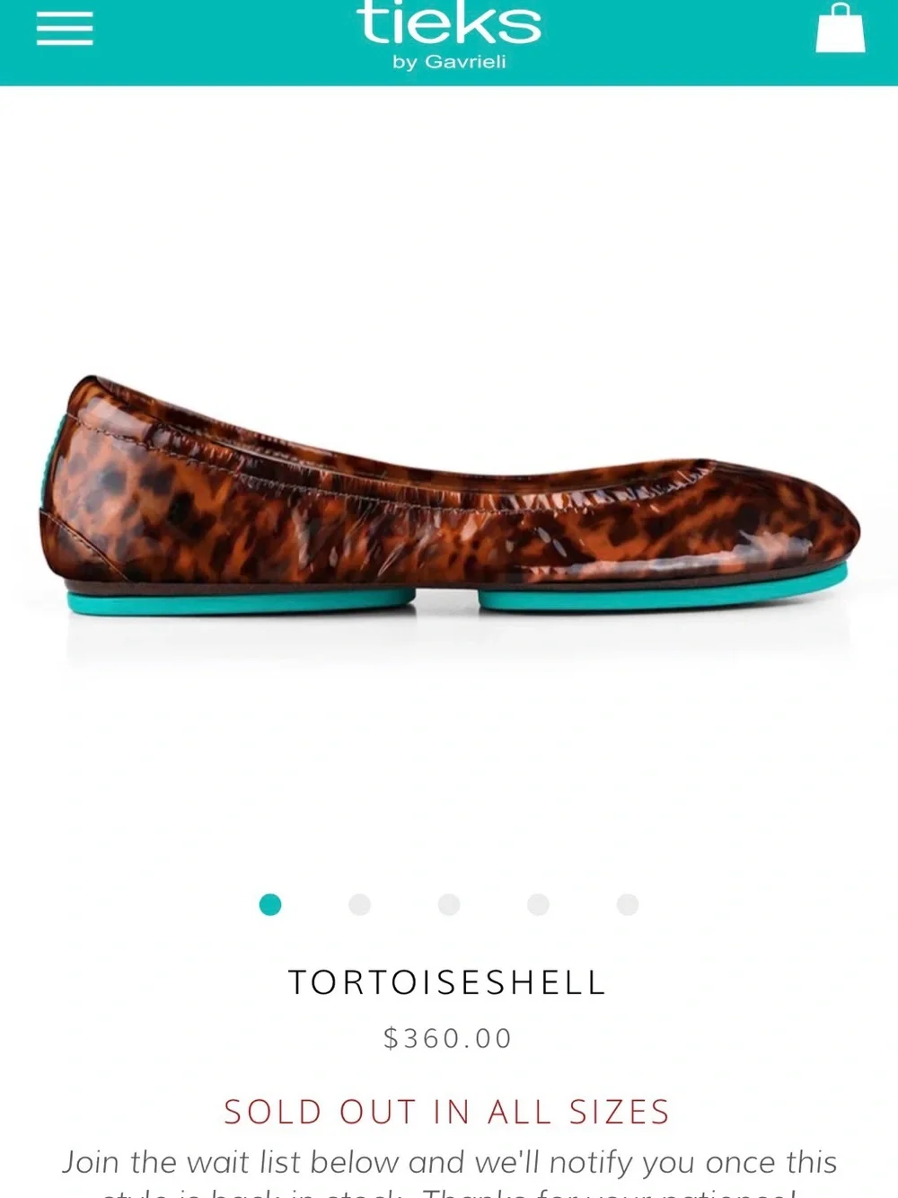 Tieks Tortoiseshell Patent Ballet Flat with Turquoise Sole